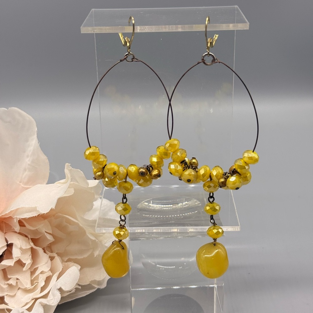 RUNWAY Stylish Yellow Beaded Hoop Earrings
